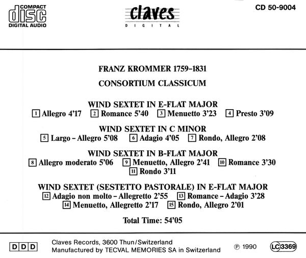 (1990) Krommer: Wind Sextets / CD 9004 - Claves Records