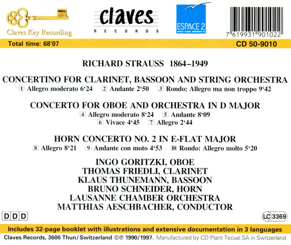 (1990) R. Strauss: Concertos for Wind Instruments / CD 9010 - Claves Records