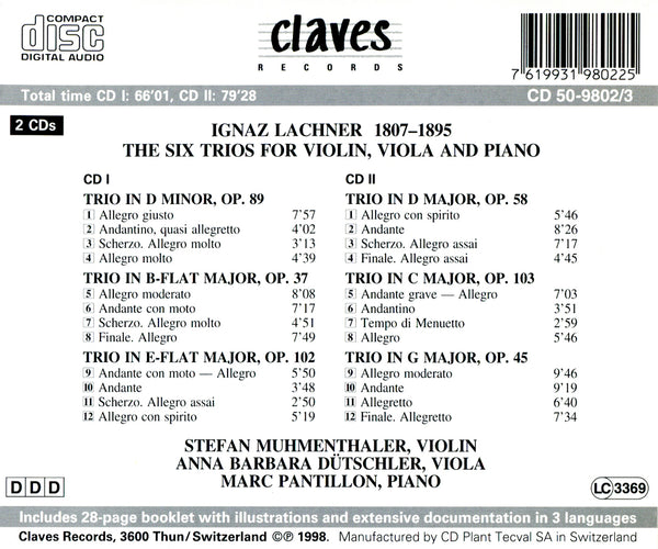 (1998) Lachner: The Six Piano Trios / CD 9802-3 - Claves Records