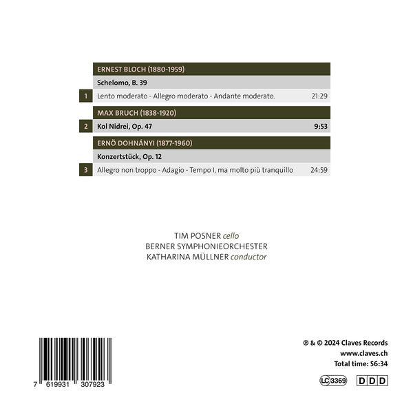 (2024) Bloch, Dohnányi, Bruch: Tim Posner, Berner Symphonieorchester, Katharina Müllner / CD 3079 - Claves Records