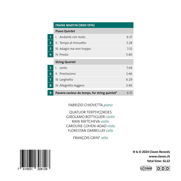 (2024) Frank Martin: Piano Quintet, Quartet, Pavane couleur du temps / CD 3081 - Claves Records