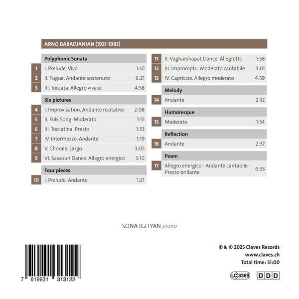 (2025) Arno Babadjanian: Works for piano / CD 3131 - Claves Records