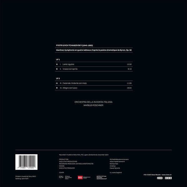 (2026) Manfred, Symphonie en quatre tableaux d'après le poème dramatique de Byron, Op. 58 / DO 3140/41 - Claves Records