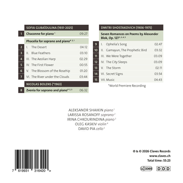 (2026) Gubaïdulina - Shostakovich - Bolens: Rosanoff, Shaikin, Kaskiv, Chkourindina, Pia / CD 3164 - Claves Records