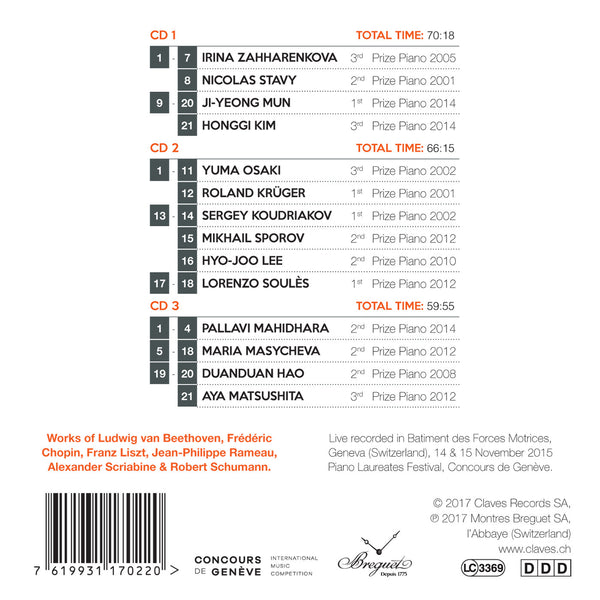 (2017) Geneva Competition Piano Laureates - Live recording - Laureates Festival 2015 / CD 1702-04 - Claves Records