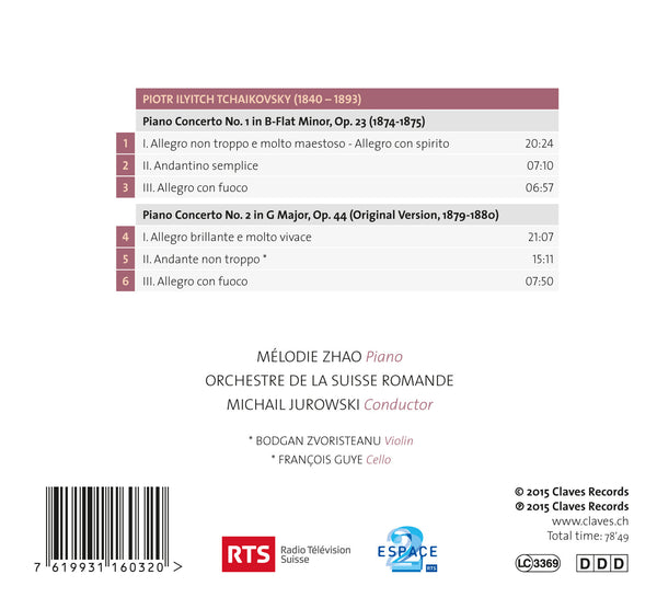 (2015) Tchaikovsky, Piano Concertos No. 1 & 2, Mélodie Zhao, Michail Jurowski / CD 1603 - Claves Records