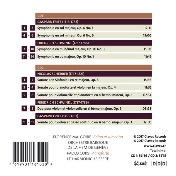 (2017) Genève au Siècle des Lumières - Orchestre Baroque de la HEM de Genève / Florence Malgoire, violon et direction / CD 1610/11 - Claves Records