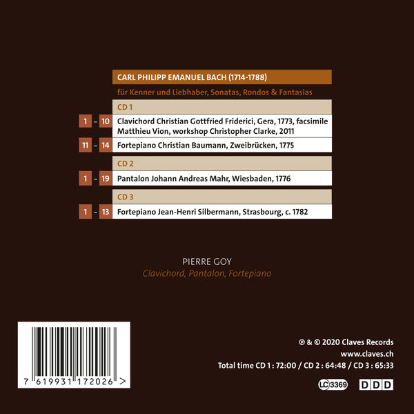 (2020) CPE Bach: für Kenner und Liebhaber, Sonatas, Rondos & Fantasias / CD 1720-22 - Claves Records