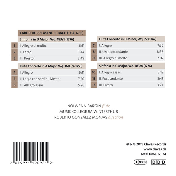 (2019) CPE Bach: Flute Concertos & Sinfonias / CD 1909 - Claves Records