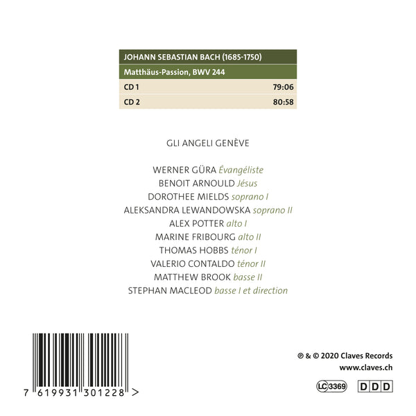 (2020) Bach: Matthäus-Passion / CD 3012/13 - Claves Records