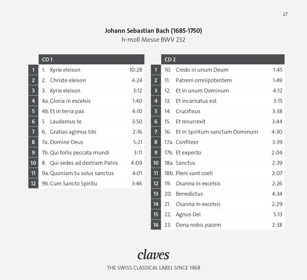 (2021) Bach: h-moll Messe, Gli Angeli Genève, Stephan Macleod / CD 3014/15 - Claves Records