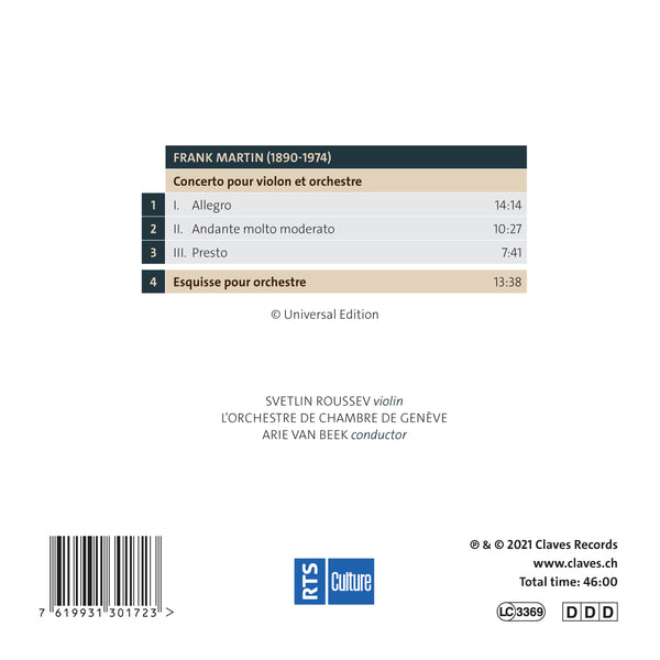 (2021) Frank Martin : Concerto pour violon, Esquisse / CD 3017 - Claves Records