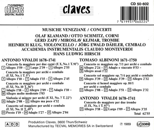 (1976) Vivaldi & Albinoni: Concerti / CD 0602 - Claves Records