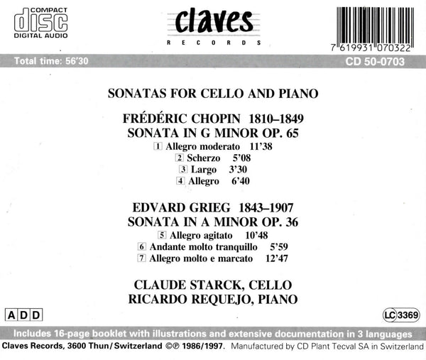 (1986) Chopin & Grieg: Sonatas for Cello & Piano / CD 0703 - Claves Records