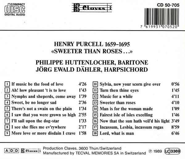 (1989) Purcell/Sweeter Than Roses… / CD 0705 - Claves Records