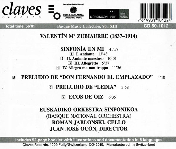 (2010) V. Zubiaurre: Symphonic works / CD 1012 - Claves Records