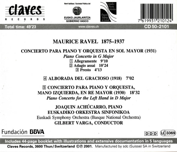 (2001) Ravel: Piano Concertos & Alborada del Gracioso / CD 2101 - Claves Records