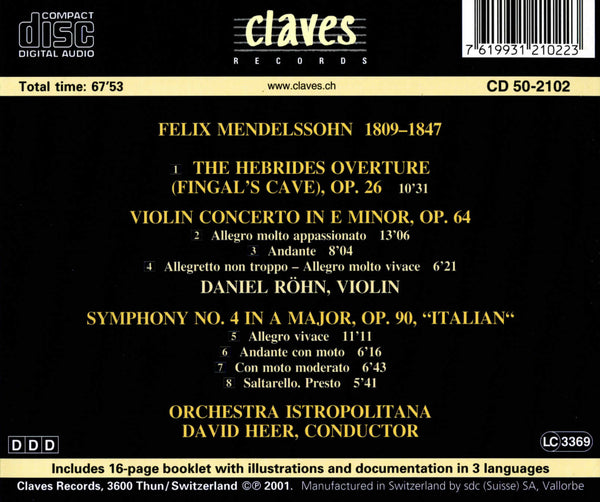 (2001) Mendelssohn: The Hebrides Overture - Violin Concerto in E Minor - Symphony No. 4 in A Major 