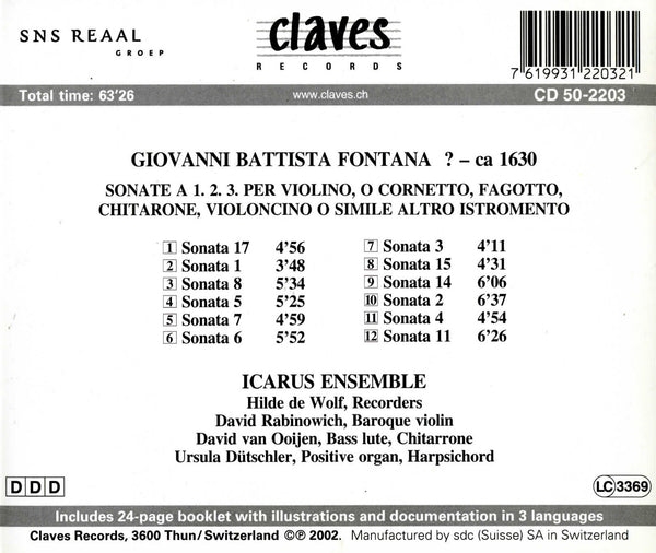(2002) Fontana: Sonate a uno, due e tre / CD 2203 - Claves Records