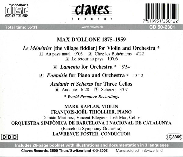 (2003) d'Ollone: Orchestral Music / CD 2301 - Claves Records