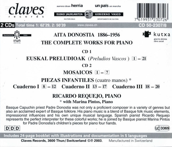 (2003) Donostia: The Complete Works For Piano / CD 2307/08 - Claves Records