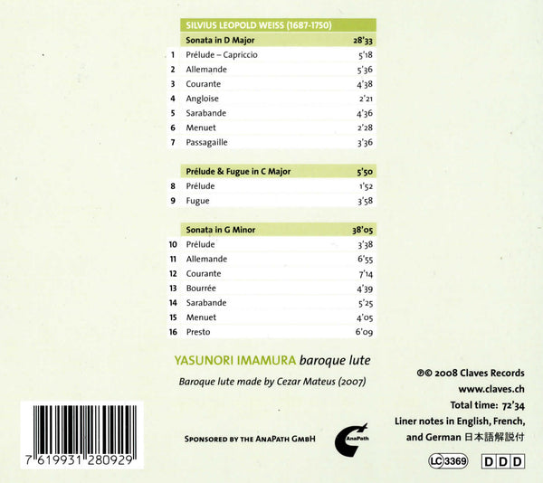 (2008) Weiss: Lute Sonatas Vol. II / CD 2809 - Claves Records