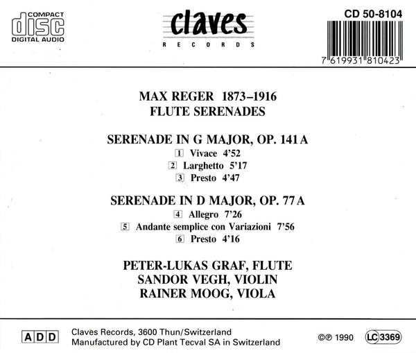 (1990) Reger/ Flotenserenaden / CD 8104 - Claves Records