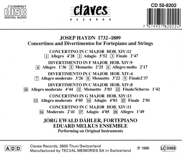 (1982) J. Haydn: Divertimenti & Concertini for Pianoforte and Strings / CD 8202 - Claves Records