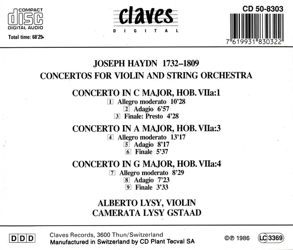 (1986) Joseph Haydn: Concertos For Violin & String Orchestra / CD 8303 - Claves Records