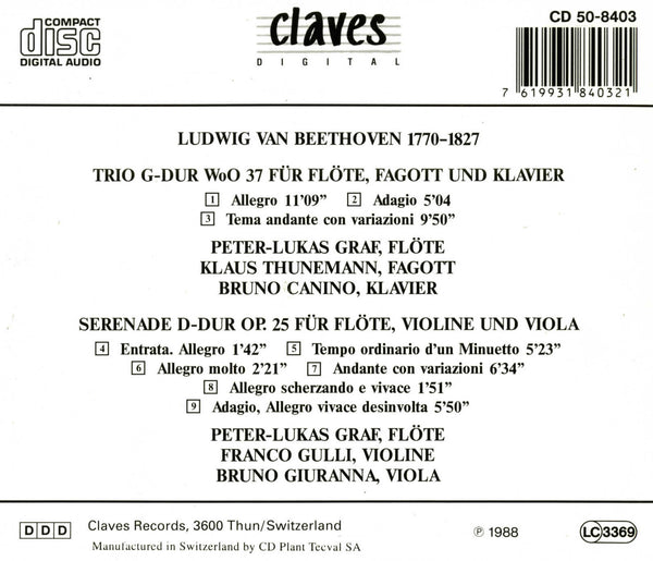 (1988) Ludwig Van Beethoven: Trio G-Dur WoO 37 / Serenade D-Dur Op. 25 / CD 8403 - Claves Records
