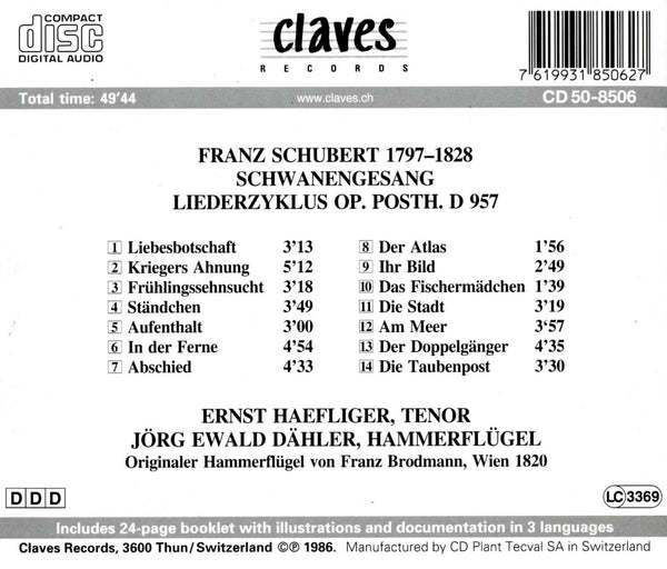 (1986) Franz Schubert/ Schwanengesang / CD 8506 - Claves Records