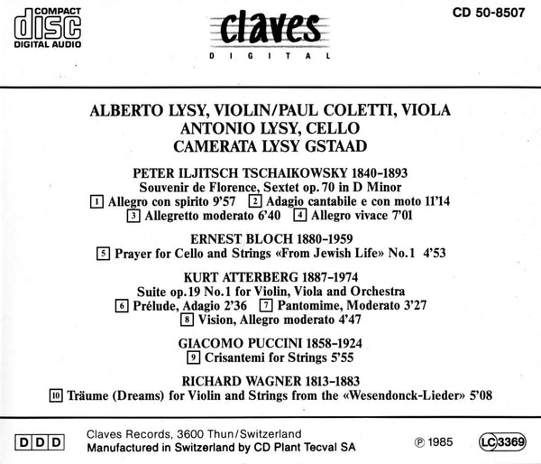 (1985) Tchaikovsky, Bloch, K. Atterberg, Puccini & Wagner: Music for Strings / CD 8507 - Claves Records