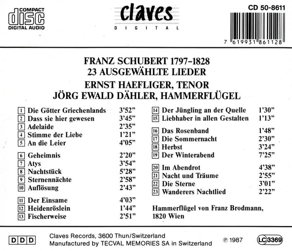 (1987) Franz Schubert: 23 Ausgewählte Lieder / CD 8611 - Claves Records