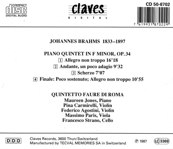 (1987) Brahms: Piano Quintet Op. 34 / CD 8702 - Claves Records