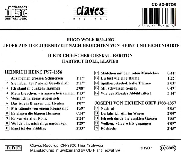 (1987) Hugo Wolf: Frühe Lieder / CD 8706 - Claves Records