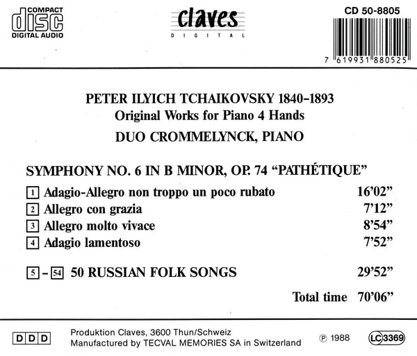 (1988) Tchaikovsky: Original Works for Piano 4 hands / CD 8805 - Claves Records