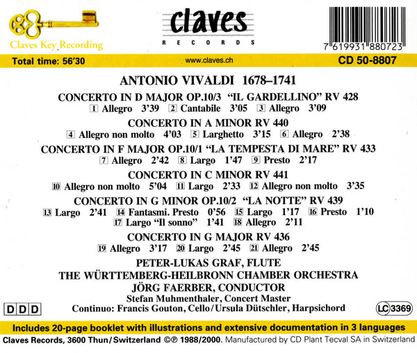 (1988) Vivaldi: Six Flute Concertos / CD 8807 - Claves Records