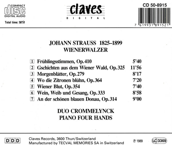 (1989) J. Strauss II: Wienerwalzer for Piano Four Hands / CD 8915 - Claves Records