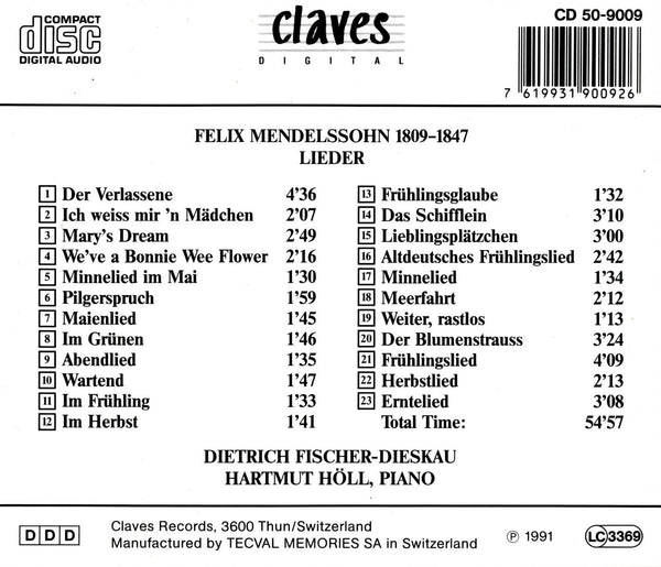 (1991) Mendelssohn: Lieder / CD 9009 - Claves Records