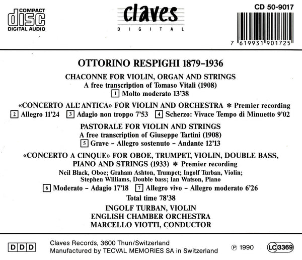 (1990) Respighi/ Music For Violin And Orchestra / CD 9017 - Claves Records