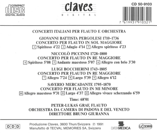 (1991) Italian Flute Concertos / CD 9103 - Claves Records