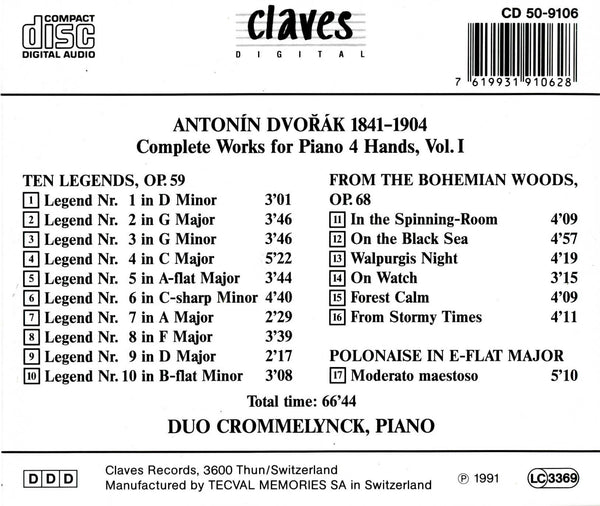 (1991) Dvorak: Complete Works for Piano 4 Hands, Vol. I / CD 9106 - Claves Records