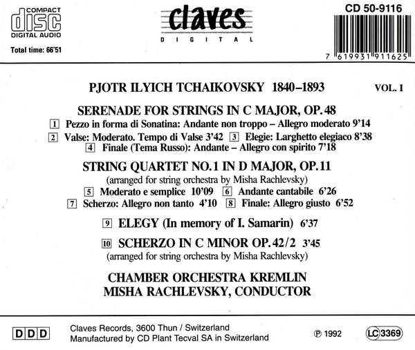 (1992) Tchaikovsky: Works for String Orchestra, Vol. 1 / CD 9116 - Claves Records