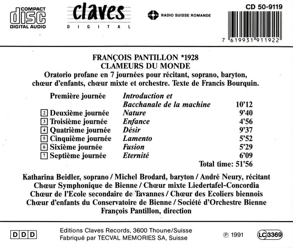(1991) François Pantillon: Clameurs du Monde / CD 9119 - Claves Records