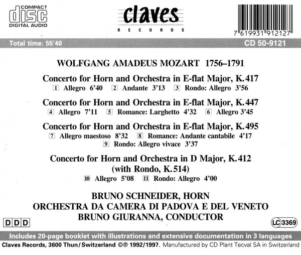 (1997) Wolfgang Amadeus Mozart: The Horn Concertos / CD 9121 - Claves Records