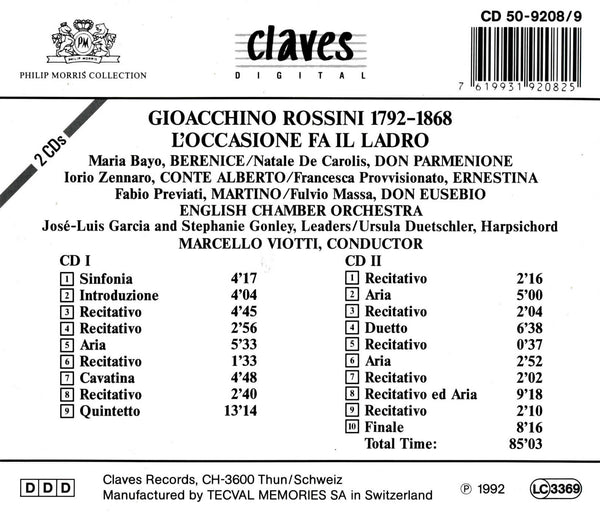 (1992) Gioacchino Rossini: L'Occasione Fa Il Ladro / CD 9208-9 - Claves Records