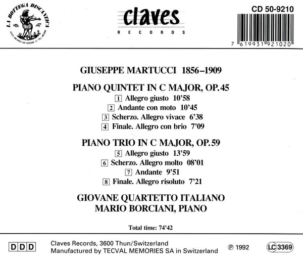 (1992) Martucci: Chamber Music for Piano & Strings / CD 9210 - Claves Records