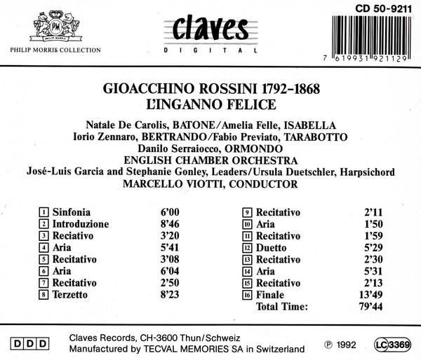 (1992) Gioacchino Rossini: L'Inganno Felice / CD 9211 - Claves Records