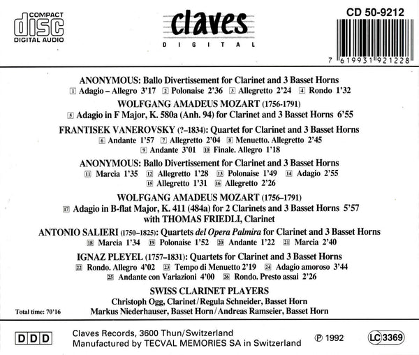 (1992) Classical Works for Clarinet Ensemble / CD 9212 - Claves Records