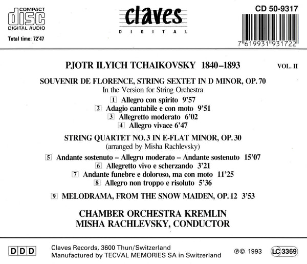 (1993) Tchaikovsky: Works for String Orchestra, Vol. 2 / CD 9317 - Claves Records